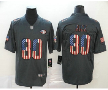Men's San Francisco 49ers #80 Jerry Rice 2019 Black Salute To Service USA Flag Fashion Limited Jersey