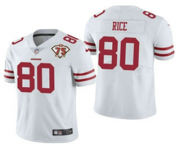 Men's San Francisco 49ers #80 Jerry Rice White 75th Anniversary Patch 2021 Vapor Untouchable Stitched Nike Limited Jersey