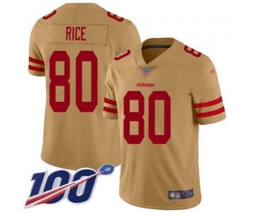 Nike 49ers #80 Jerry Rice Gold Men's Stitched NFL Limited Inverted Legend 100th Season Jersey