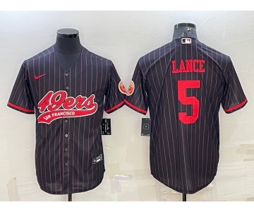 Men's San Francisco 49ers #5 Trey Lance Black With Patch Cool Base Stitched Baseball Jersey