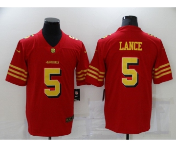 Men's San Francisco 49ers #5 Trey Lance Red Gold 2021 Vapor Untouchable Stitched NFL Nike Limited Jersey