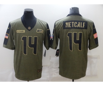 Men's Seattle Seahawks #14 DK Metcalf Nike Olive 2021 Salute To Service Limited Player Jersey