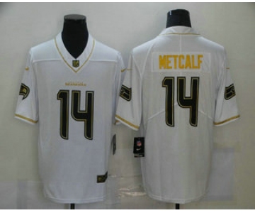Men's Seattle Seahawks #14 D.K. Metcalf White 100th Season Golden Edition Jersey