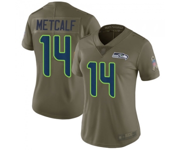 Seahawks #14 D.K. Metcalf Olive Women's Stitched Football Limited 2017 Salute to Service Jersey