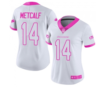 Seahawks #14 D.K. Metcalf White Pink Women's Stitched Football Limited Rush Fashion Jersey