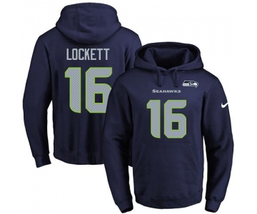 Nike Seahawks #16 Tyler Lockett Navy Blue Name & Number Pullover NFL Hoodie