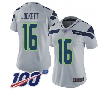 Seahawks #16 Tyler Lockett Grey Alternate Women's Stitched Football 100th Season Vapor Limited Jersey