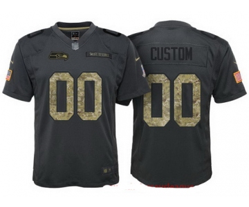 Youth Seattle Seahawks Custom Anthracite Camo 2016 Salute To Service Veterans Day NFL Nike Limited Jersey