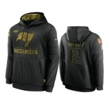 Men's Tampa Bay Buccaneers #12 Tom Brady Black 2020 Salute To Service Sideline Performance Pullover Hoodie