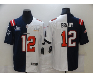 Men's Tampa Bay Buccaneers #12 Tom Brady Navy Blue White Super Bowl Patch Two Tone Vapor Untouchable Stitched NFL Nike Limited Jersey