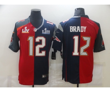 Men's Tampa Bay Buccaneers #12 Tom Brady Red Navy Blue Super Bowl Patch Two Tone Vapor Untouchable Stitched NFL Nike Limited Jersey