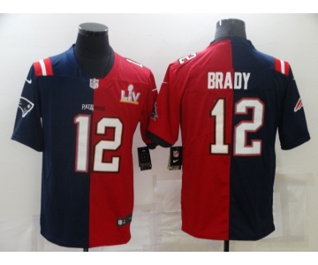 Men's Tampa Bay Buccaneers #12 Tom Brady Red Navy Super Bowl Split Stitched Jersey