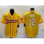 Men's Tampa Bay Buccaneers #12 Tom Brady Yellow Stitched Cool Base Nike Baseball Jersey