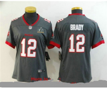 Women's Tampa Bay Buccaneers #12 Tom Brady Grey 2021 Super Bowl LV Vapor Untouchable Stitched Nike Limited NFL Jersey