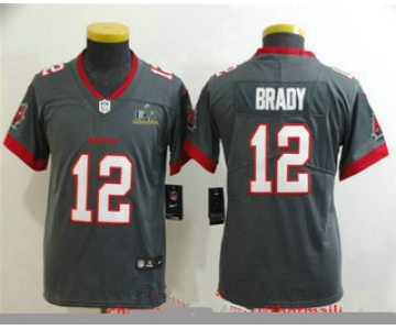 Youth Tampa Bay Buccaneers #12 Tom Brady Grey 2021 Super Bowl LV Vapor Untouchable Stitched Nike Limited NFL Jersey