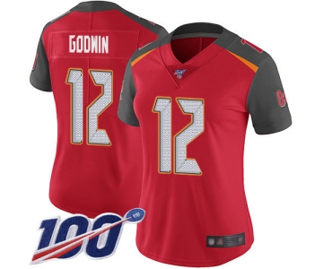 Buccaneers #12 Chris Godwin Red Team Color Women's Stitched Football 100th Season Vapor Limited Jersey