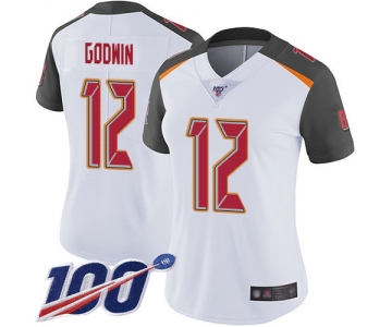 Buccaneers #12 Chris Godwin White Women's Stitched Football 100th Season Vapor Limited Jersey