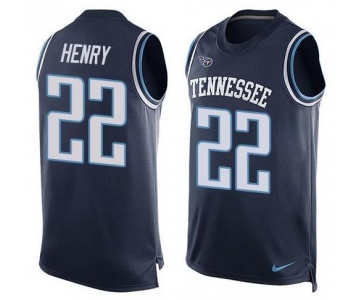 Men's Tennessee Titans #22 Derrick Henry Navy Blue Hot Pressing Player Name & Number Nike NFL Tank Top Jersey