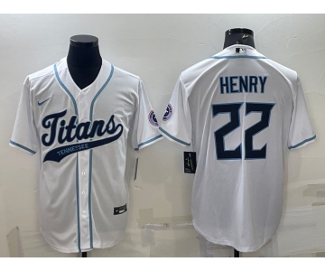Men's Tennessee Titans #22 Derrick Henry White With Patch Cool Base Stitched Baseball Jersey
