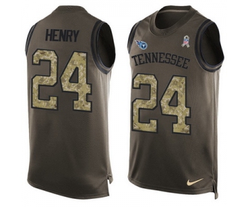 Men's Tennessee Titans #24 Derrick Henry Green Salute to Service Hot Pressing Player Name & Number Nike NFL Tank Top Jersey