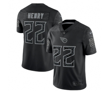 Men's Womens Youth Kids Tennessee Titans #22 Derrick Henry Black Reflective Limited Stitched Football Jersey