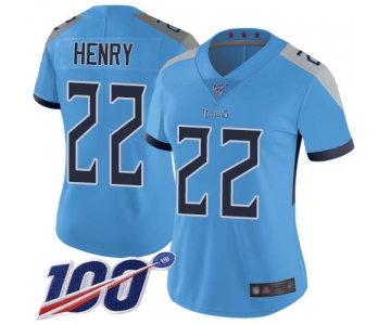 Nike Titans #22 Derrick Henry Light Blue Alternate Women's Stitched NFL 100th Season Vapor Limited Jersey