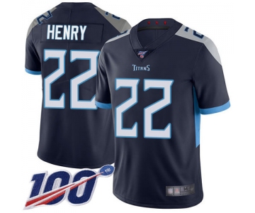 Titans #22 Derrick Henry Navy Blue Team Color Men's Stitched Football 100th Season Vapor Limited Jersey