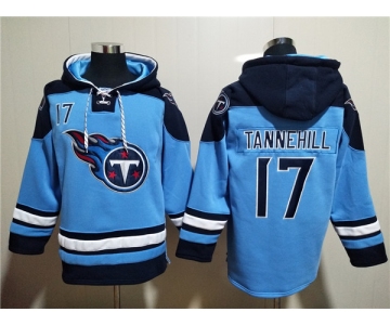 Men's Tennessee Titans #17 Ryan Tannehill Blue Lace-Up Pullover Hoodie