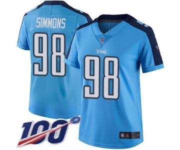 Titans #98 Jeffery Simmons Light Blue Women's Stitched Football Limited Rush 100th Season Jersey