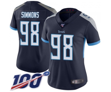 Titans #98 Jeffery Simmons Navy Blue Team Color Women's Stitched Football 100th Season Vapor Limited Jersey
