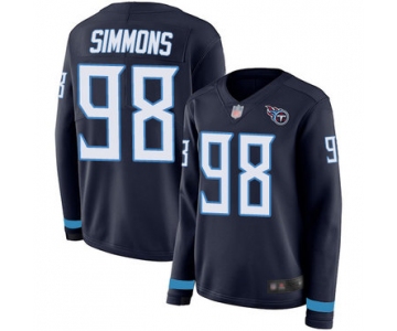 Titans #98 Jeffery Simmons Navy Blue Team Color Women's Stitched Football Limited Therma Long Sleeve Jersey
