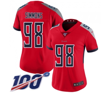 Titans #98 Jeffery Simmons Red Women's Stitched Football Limited Inverted Legend 100th Season Jersey