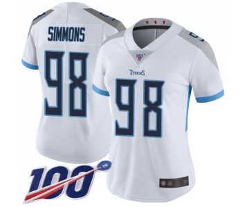 Titans #98 Jeffery Simmons White Women's Stitched Football 100th Season Vapor Limited Jersey