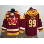 Men's Washington Commanders #99 Chase Young Burgundy Lace-Up Pullover Hoodie