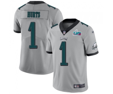 Mens Womens Youth Kids Philadelphia Eagles #1 Jalen Hurts Silver Super Bowl LVII Patch Stitched Limited Inverted Legend Jersey