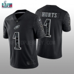 Mens Womens Youth Kids Philadelphia Eagles #1 Jalen Hurts Super Bowl LVII Patch Black RFLCTV Limited Jersey