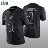 Mens Womens Youth Kids Philadelphia Eagles #1 Jalen Hurts Super Bowl LVII Patch Black RFLCTV Limited Jersey