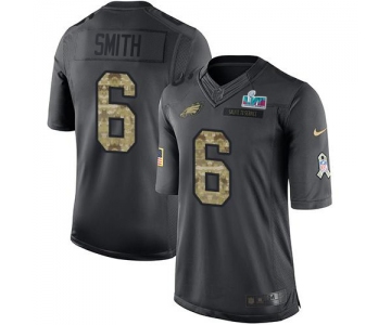 Mens Womens Youth Kids Philadelphia Eagles #6 DeVonta Smith Black Super Bowl LVII Patch Youth Stitched Limited 2016 Salute To Service Jersey