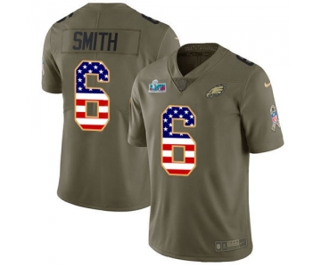 Mens Womens Youth Kids Philadelphia Eagles #6 DeVonta Smith Olive USA Flag Super Bowl LVII Patch Youth Stitched Limited 2017 Salute To Service Jersey