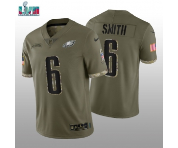 Mens Womens Youth Kids Philadelphia Eagles #6 DeVonta Smith Super Bowl LVII Patch Olive 2022 Salute To Service Limited Jersey