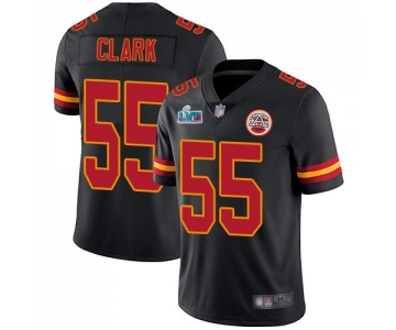 Mens Womens Youth Kids Kansas City Chiefs #55 Frank Clark Black Super Bowl LVII Patch Limited Rush Jersey