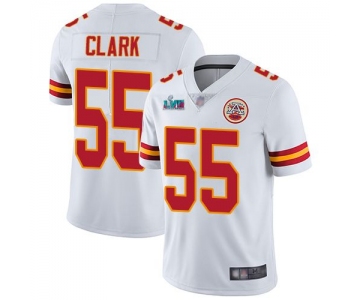 Mens Womens Youth Kids Kansas City Chiefs #55 Frank Clark White Super Bowl LVII Patch Vapor Untouchable Limited Jersey