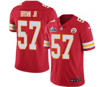 Mens Womens Youth Kids Kansas City Chiefs #57 Orlando Brown Jr. Red Team Color Super Bowl LVII Patch Vapor Untouchable Limited Jersey