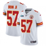 Mens Womens Youth Kids Kansas City Chiefs #57 Orlando Brown Jr. White Super Bowl LVII Patch Vapor Untouchable Limited Jersey