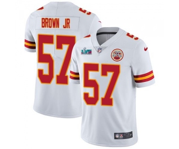 Mens Womens Youth Kids Kansas City Chiefs #57 Orlando Brown Jr. White Super Bowl LVII Patch Vapor Untouchable Limited Jersey