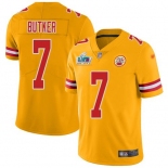 Mens Womens Youth Kids Kansas City Chiefs #7 Harrison Butker Gold Super Bowl LVII Patch Stitched NFL Limited Inverted Legend Jersey