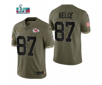 Mens Womens Youth Kids Kansas City Chiefs #87 Travis Kelce 2022 Salute To Service Olive Limited Jersey