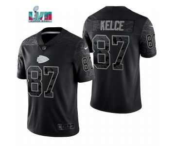 Mens Womens Youth Kids Kansas City Chiefs #87 Travis Kelce Black Reflective Limited Jersey