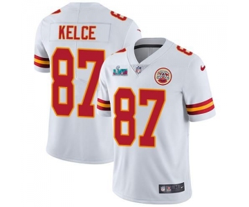 Mens Womens Youth Kids Kansas City Chiefs #87 Travis Kelce White Super Bowl LVII Patch Vapor Untouchable Limited Jersey
