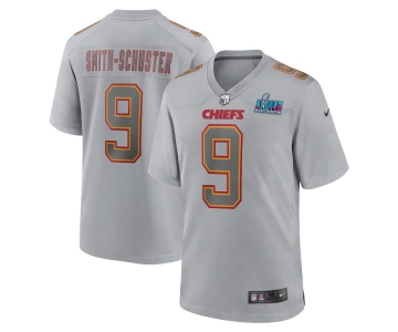 Mens Womens Youth Kids Kansas City Chiefs #9 JuJu Smith-Schuster Super Bowl LVII Patch Atmosphere Fashion Game Jersey - Gray